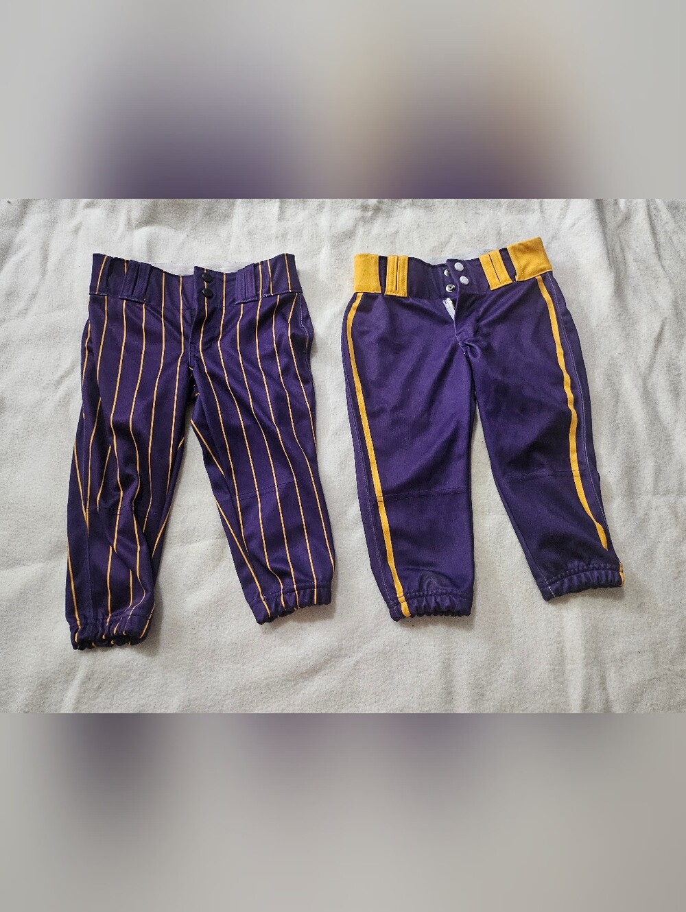 Kids Purple and Gold Softball Pants Pair